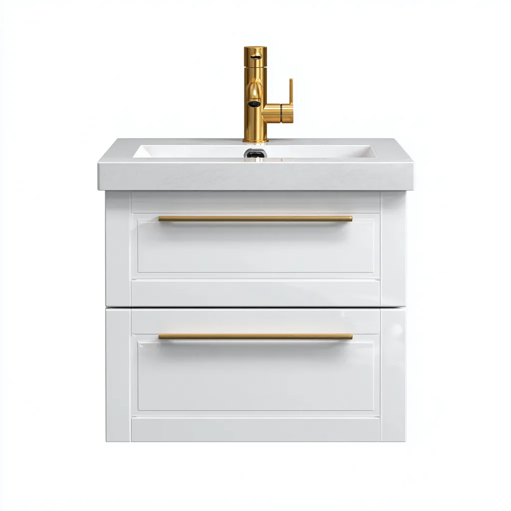 Mobile lavabo sospeso 72×47×64 cm - bianco oro - legno lavorato e lavabo integrato - stile minimal raffinato - Bagno-Nicorsohome