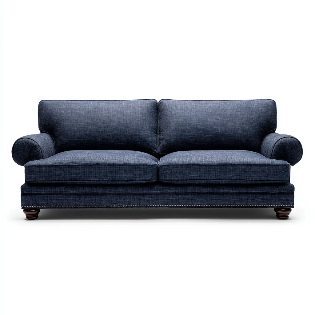 Divano 2 posti 176×90×84 cm - tessuto imbottito - blu scuro - stile classico con braccioli arrotondati-Nicorsohome