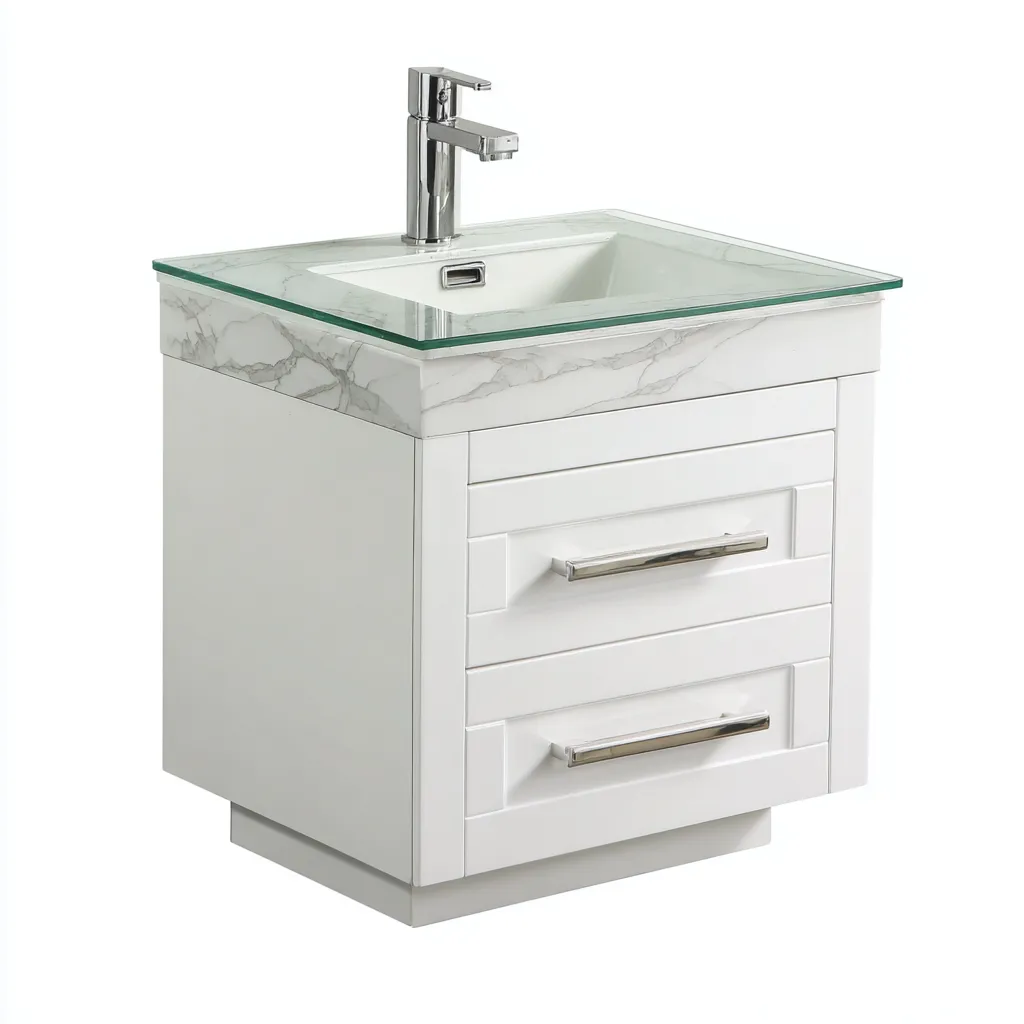 Mobile lavabo da bagno 76×50×82 cm - bianco - piano effetto marmo stile contemporaneo-Nicorsohome
