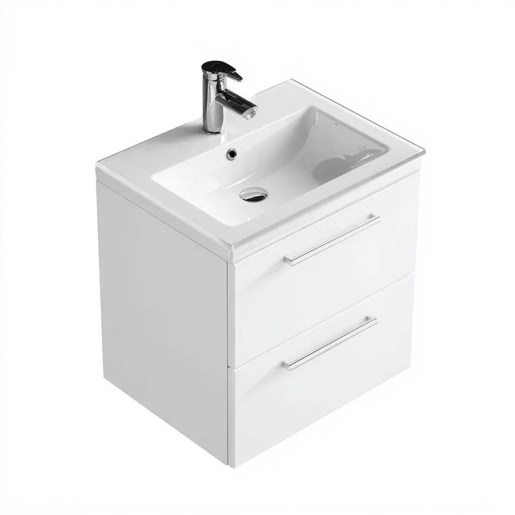 Mobile lavabo sospeso 70×46×64 cm - bianco argento - legno lavorato e lavabo integrato - stile minimalista - Bagno-Nicorsohome