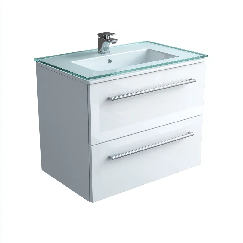 Mobile lavabo da bagno 76×48×60 cm - struttura effetto legno e vetro - bianco - design sospeso moderno con lavabo integrato-Nicorsohome