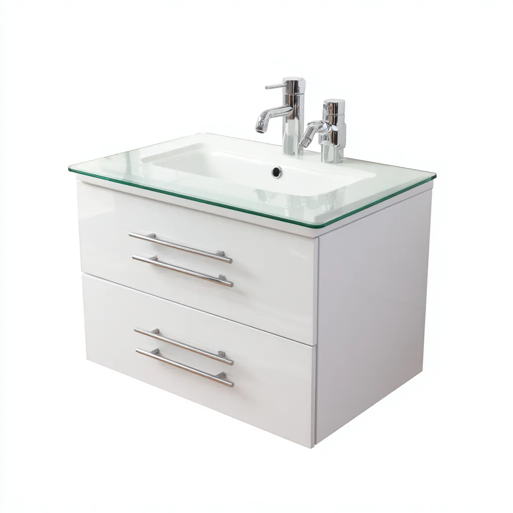 Mobile lavabo da bagno 80×50×62 cm - struttura effetto legno e vetro - bianco - stile contemporaneo sospeso con piano ampio-Nicorsohome