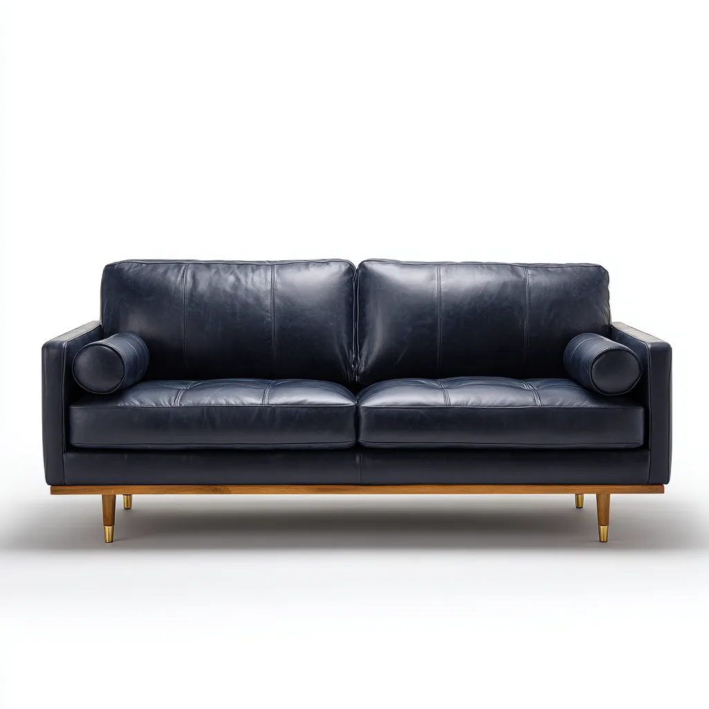 Divano 2 posti 178×88×83 cm - blu scuro marrone - rivestimento effetto pelle e legno - stile metà secolo - Soggiorno-Nicorsohome