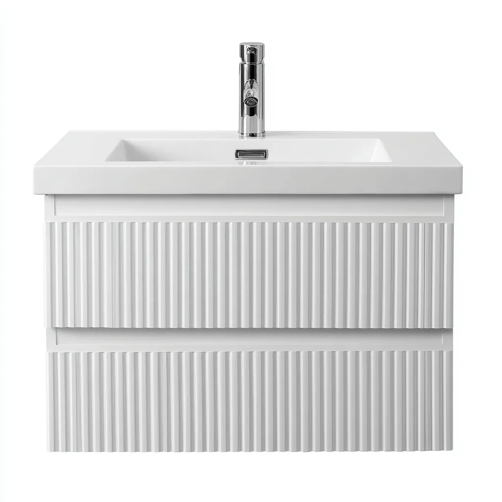 Mobile lavabo sospeso 80×47×60 cm - bianco - design scanalato moderno per Bagno-Nicorsohome