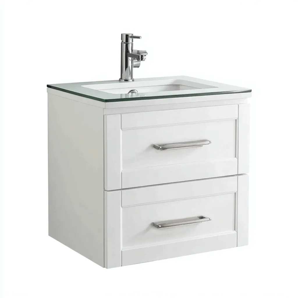 Mobile lavabo sospeso 76×48×65 cm - bianco argento - legno lavorato e vetro - stile moderno compatto - Bagno-Nicorsohome