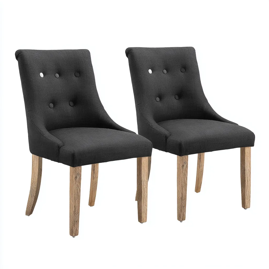 Sedia da pranzo in tessuto 52×57×90 cm - nero e naturale - schienale capitonné stile contemporaneo-Nadiiacorner
