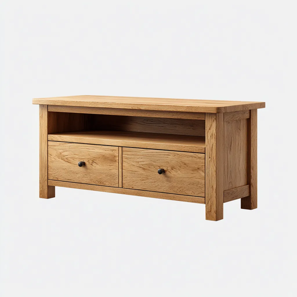 Mobile TV in legno 135×42×60 cm - naturale - stile rustico con vano centrale-Nadiiacorner
