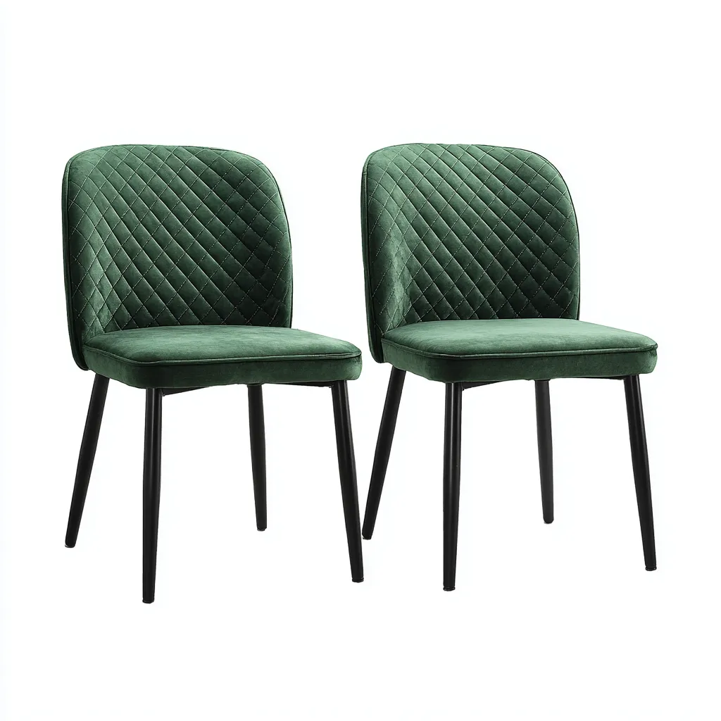 Set 2 sedie da pranzo 48×56×86 cm - verde scuro nero - tessuto imbottito e metallo - schienale trapuntato - Sala Da Pranzo-Nadiiacorner