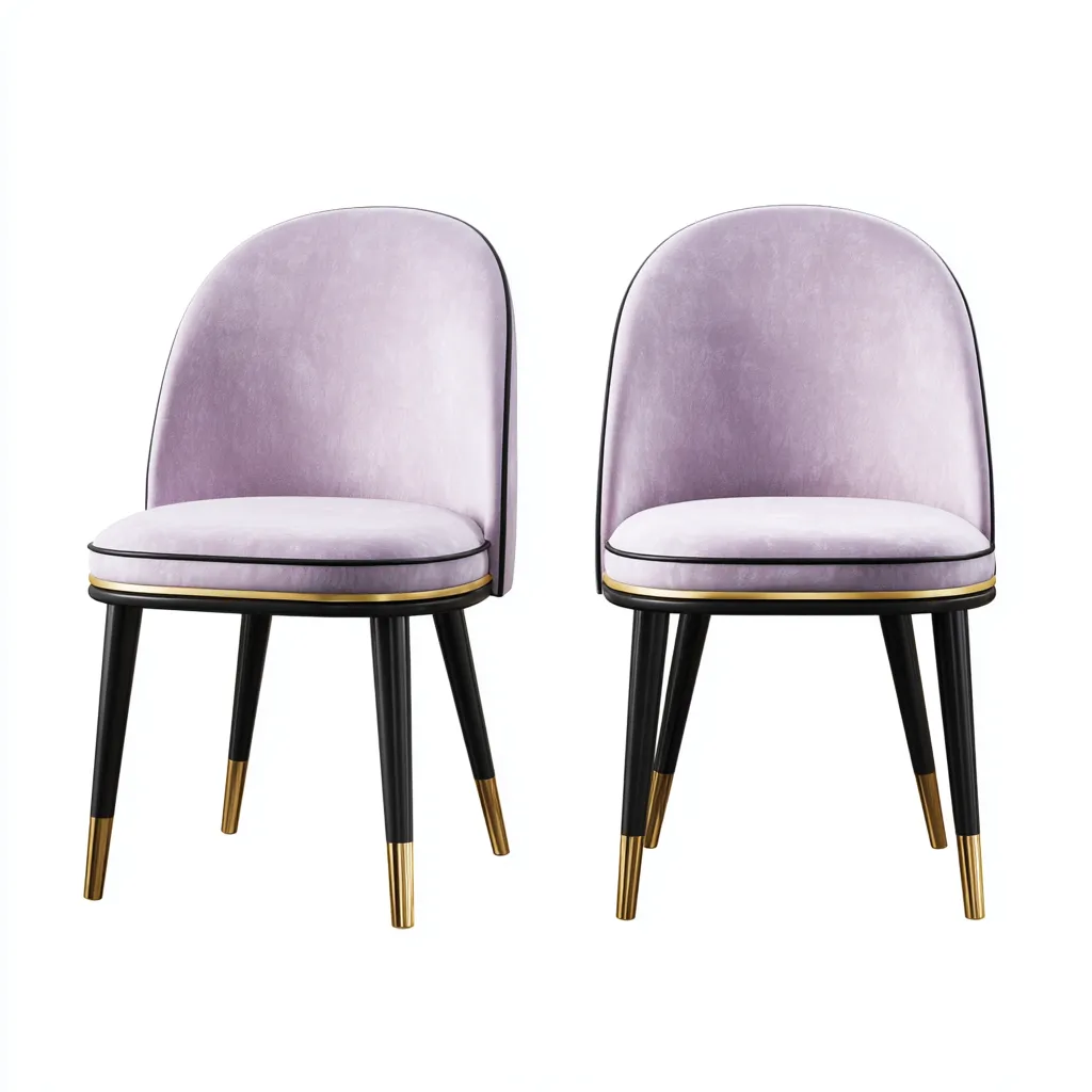 Set 2 sedie da pranzo 51×55×84 cm - tessuto imbottito e metallo - lilla e nero - design elegante con dettagli dorati-Nadiiacorner