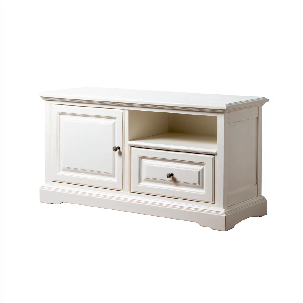 Mobile TV 120×40×65 cm - bianco - legno - vano aperto e spazio contenitivo - stile classico - Soggiorno-Nadiiacorner