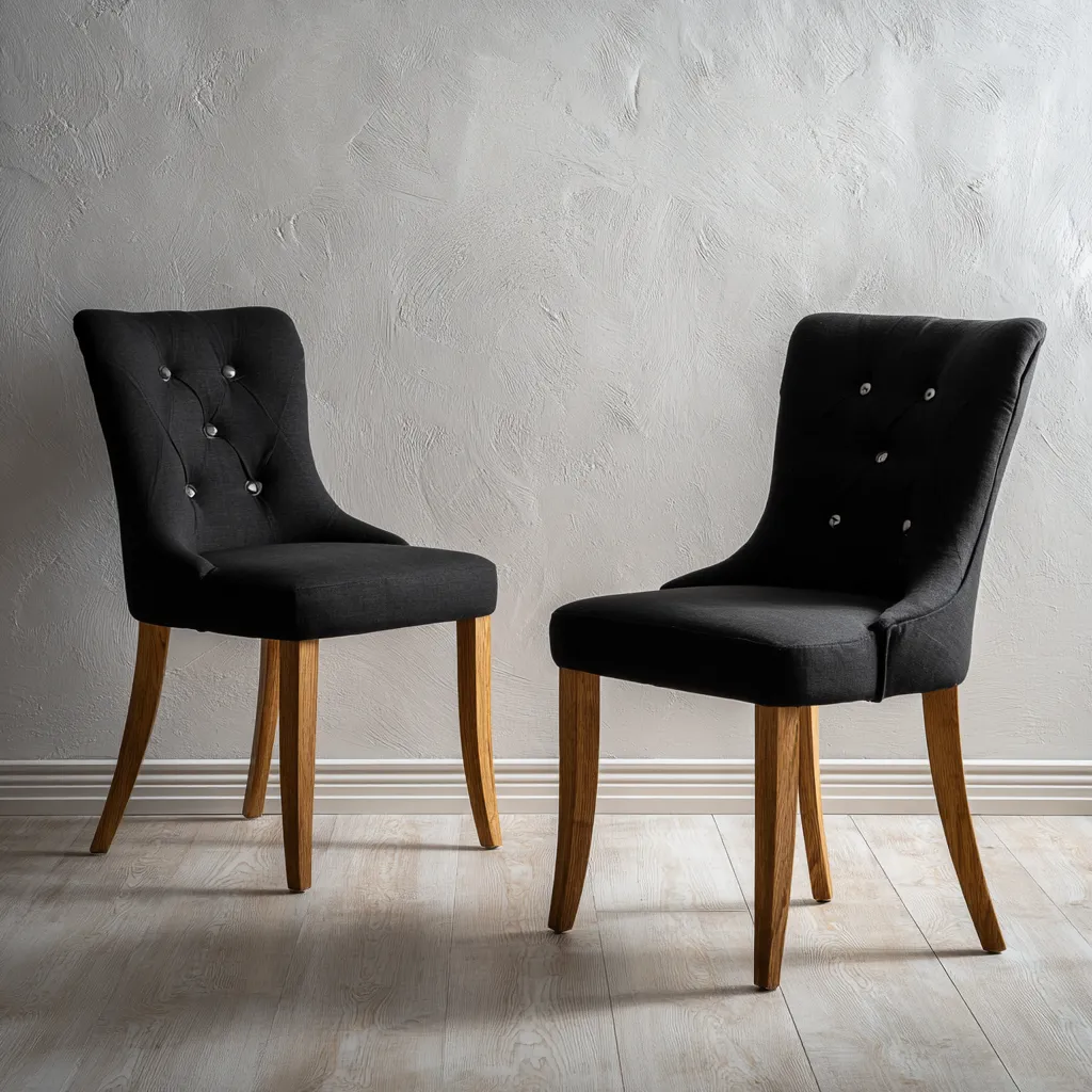 Set di 2 sedie da pranzo imbottite in tessuto 49×55×88 cm - nero e naturale - stile classico contemporaneo per Sala Da Pranzo-Nadiiacorner