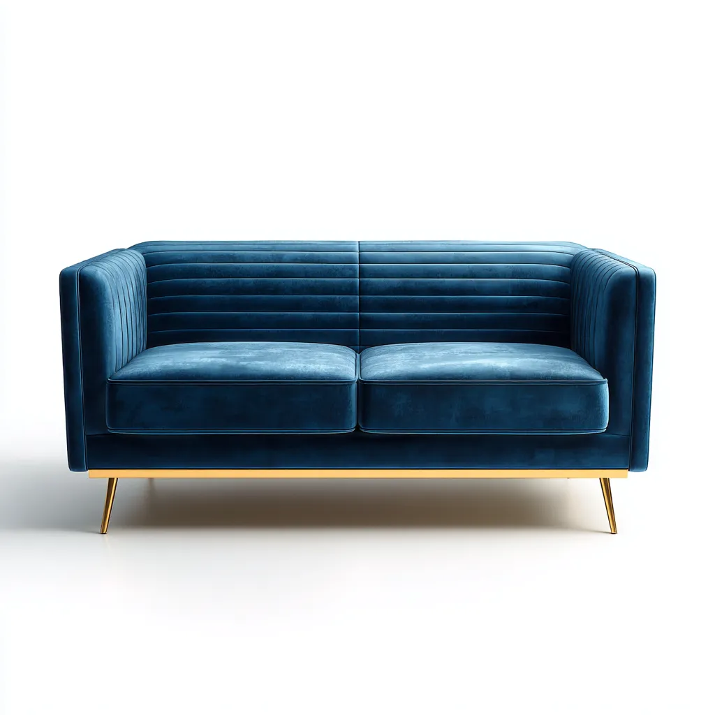Divano 2 posti in tessuto 178×88×79 cm - blu petrolio e oro - stile contemporaneo scanalato per Soggiorno-Nadiiacorner