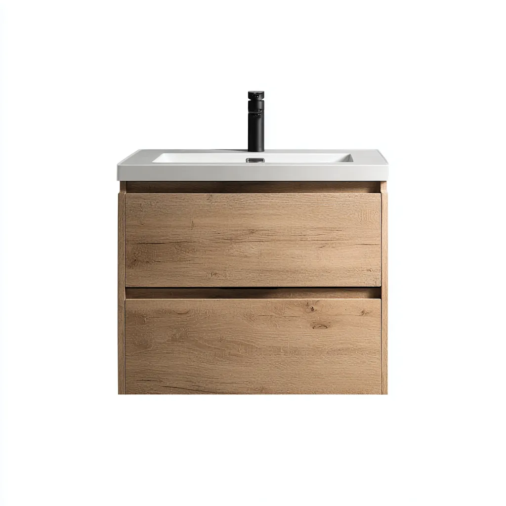 Mobile lavabo sospeso 76×46×58 cm - legno chiaro e bianco - lavabo integrato - stile moderno - Bagno-Nadiiacorner