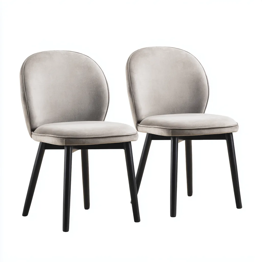 Set 2 sedie da pranzo 50×54×83 cm - tessuto imbottito e metallo - beige e nero - stile moderno con schienale curvo-Nadiiacorner