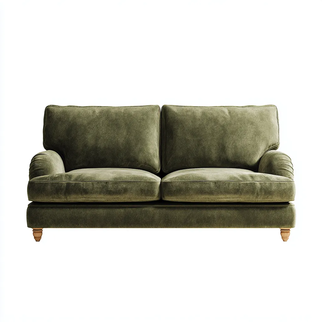 Divano a due posti 176×88×84 cm - verde oliva marrone - tessuto imbottito e legno - braccioli arrotondati - Soggiorno-Nadiiacorner