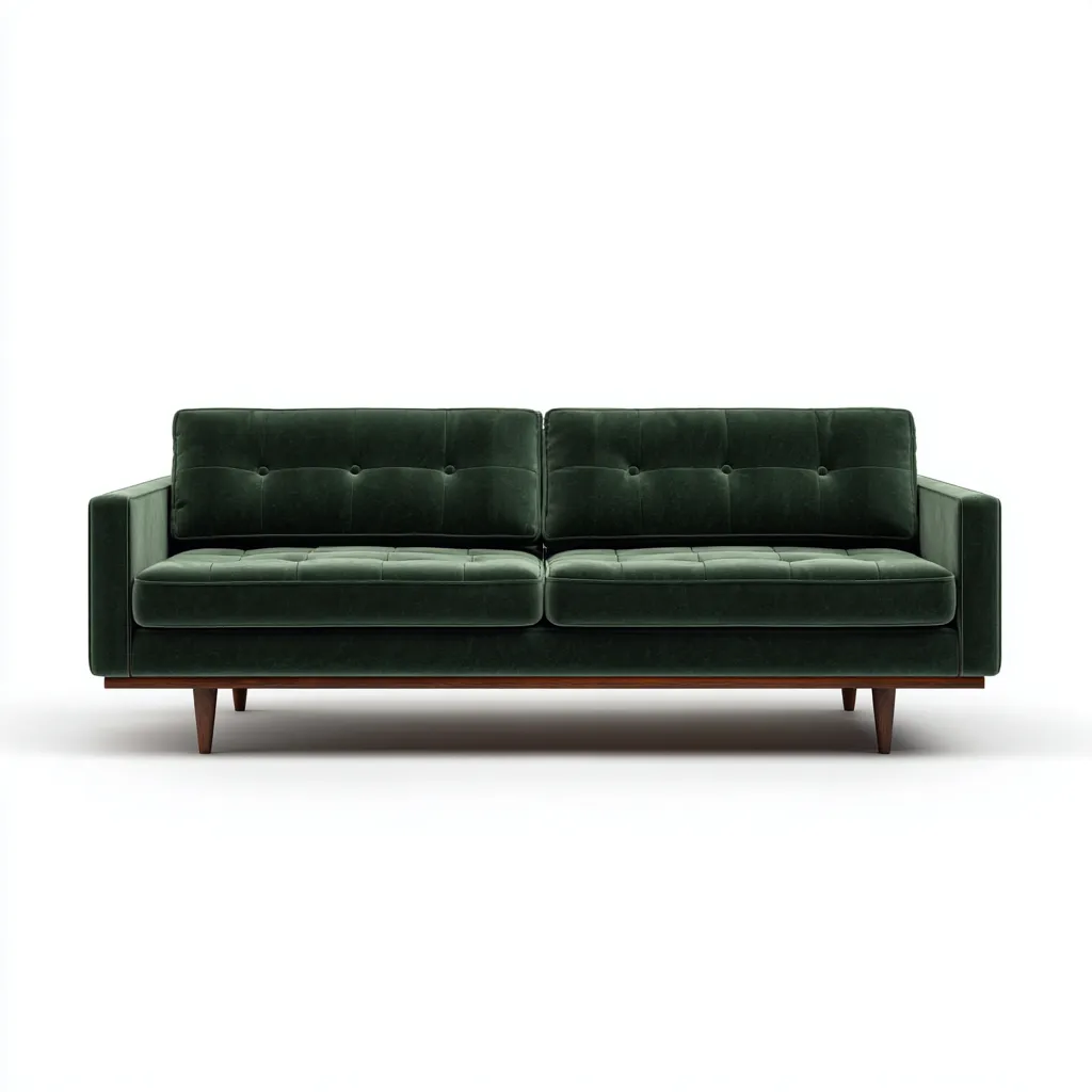 Divano 3 posti 198×84×82 cm - tessuto imbottito - verde scuro e naturale - design rétro con lavorazione capitonné-Nadiiacorner