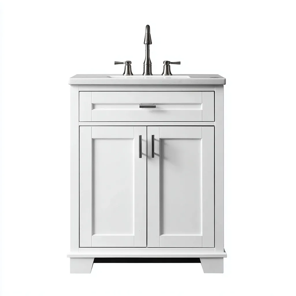 Mobile lavabo da bagno 76×48×86 cm - struttura effetto legno - bianco - stile classico con lavabo integrato e vano chiuso-Nadiiacorner