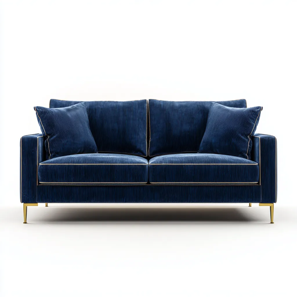 Divano a tre posti in tessuto 205×92×82 cm - blu scuro e oro - stile elegante rialzato-Nadiiacorner