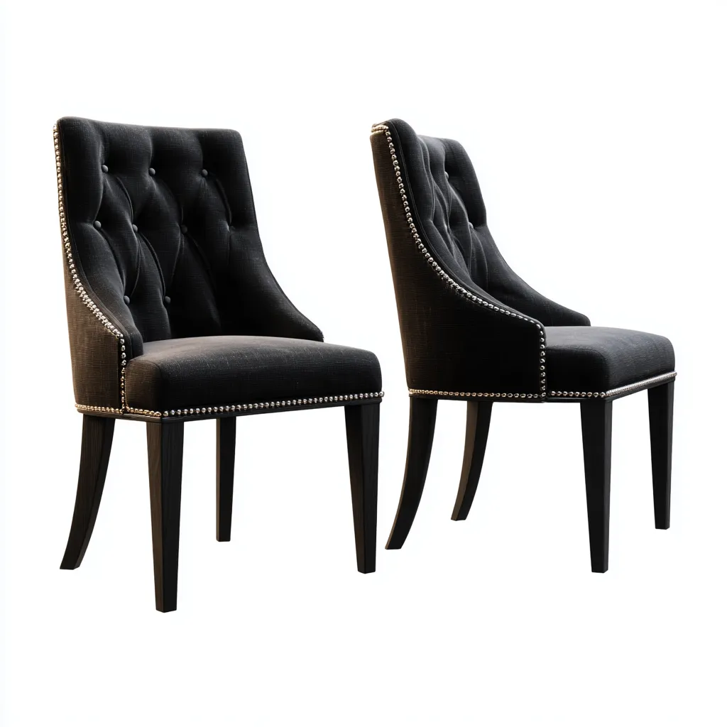 Set 2 sedie da pranzo 51×58×96 cm - nero argento - tessuto imbottito e legno - schienale alto capitonné - Sala Da Pranzo-Nadiiacorner