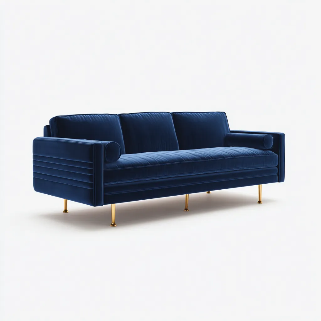 Divano tre posti 205×86×81 cm - blu scuro oro - tessuto imbottito e metallo - seduta continua e linea moderna - Soggiorno-Nadiiacorner