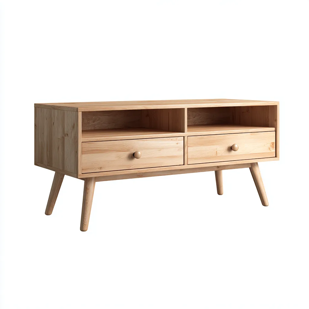 Mobile TV 125×42×58 cm - legno chiaro - legno - vani aperti e spazio contenitivo - linea essenziale - Soggiorno-Nadiiacorner