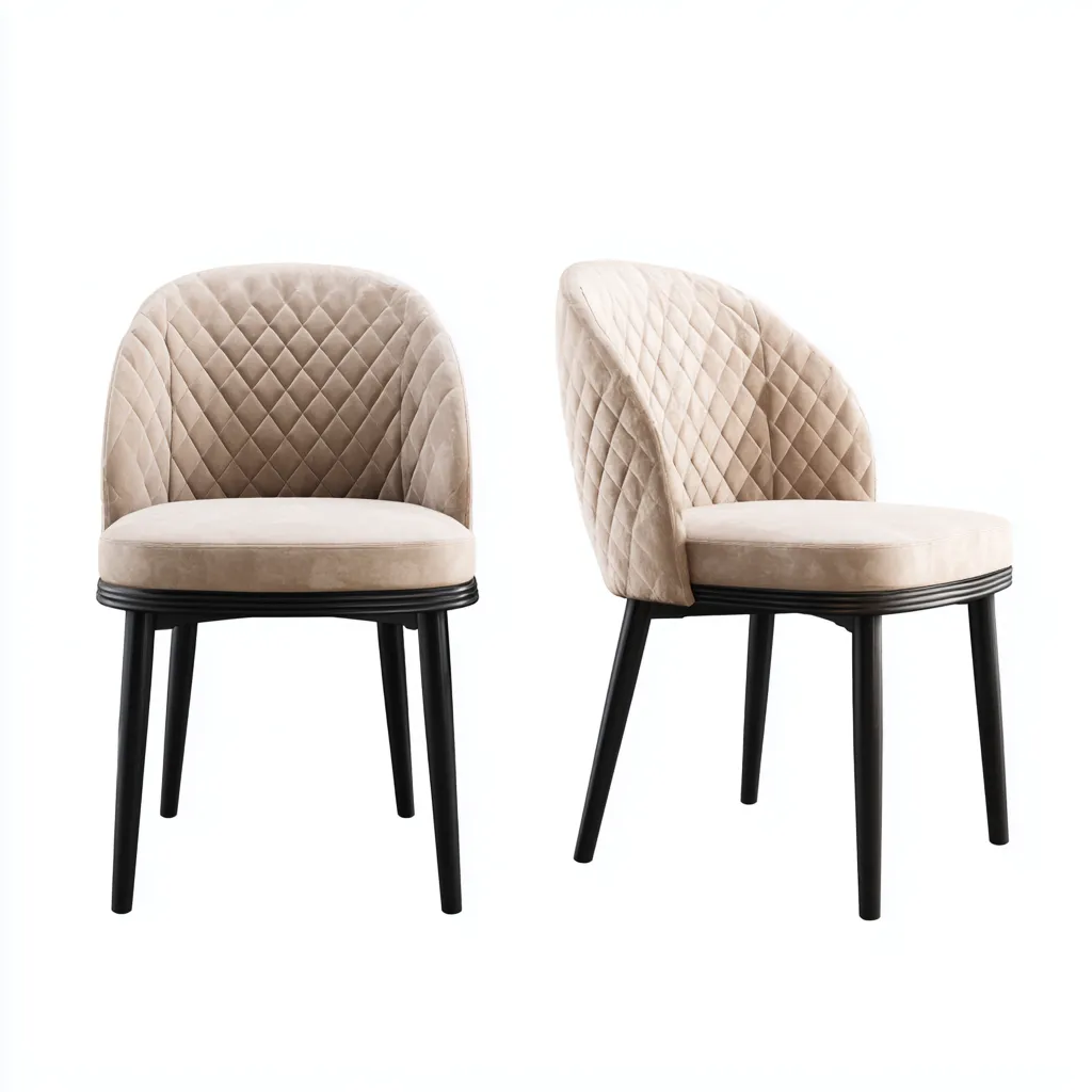 Set 2 sedie da pranzo 52×58×84 cm - beige nero - tessuto imbottito e metallo - schienale avvolgente trapuntato - Sala Da Pranzo-Nadiiacorner