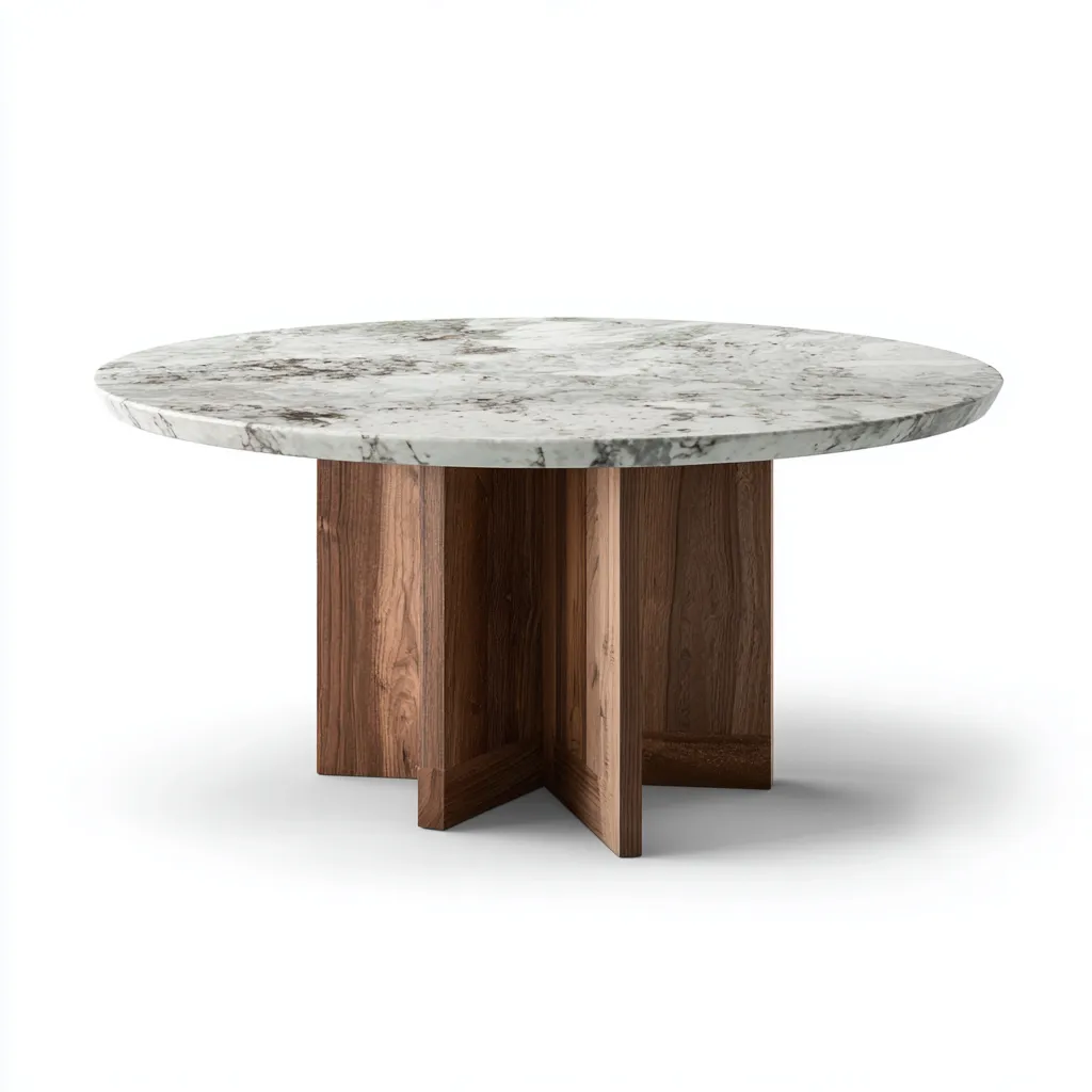 Tavolo da pranzo 110×110×75 cm - bianco marrone - marmo e legno - rotondo con base centrale - Sala Da Pranzo-Nadiiacorner