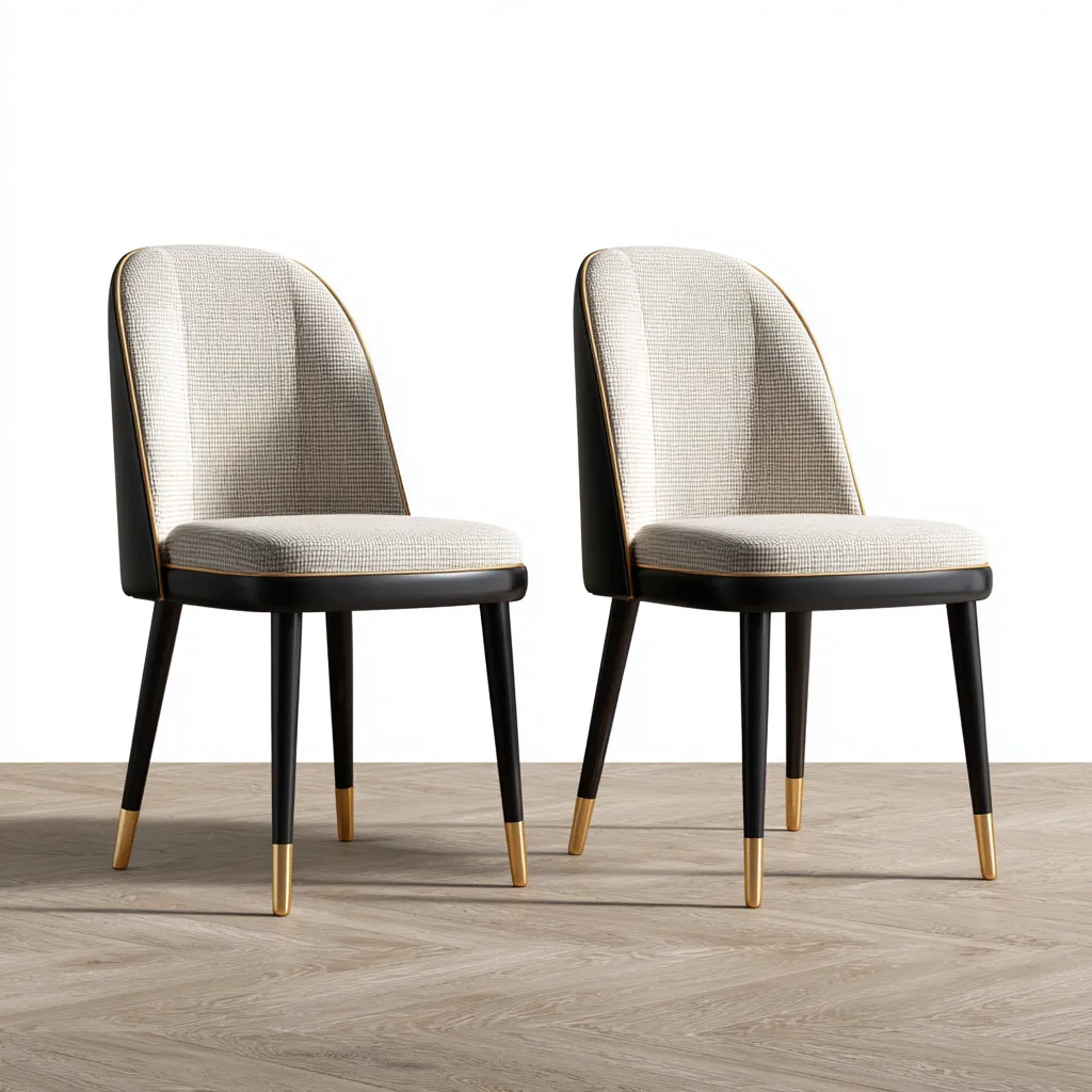 Set 2 sedie da pranzo 48×55×87 cm - beige nero oro - tessuto imbottito e metallo - schienale curvo elegante - Sala Da Pranzo-Nadiiacorner
