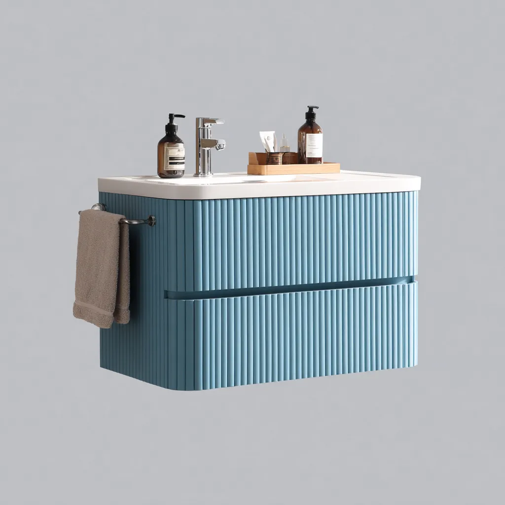 Mobile lavabo sospeso 78×48×61 cm - blu chiaro e bianco - design scanalato contemporaneo per Bagno-Nadiiacorner