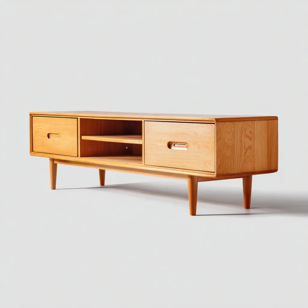 Mobile TV in legno 160×42×58 cm - naturale - stile rétro con vano centrale aperto per Soggiorno-Nadiiacorner