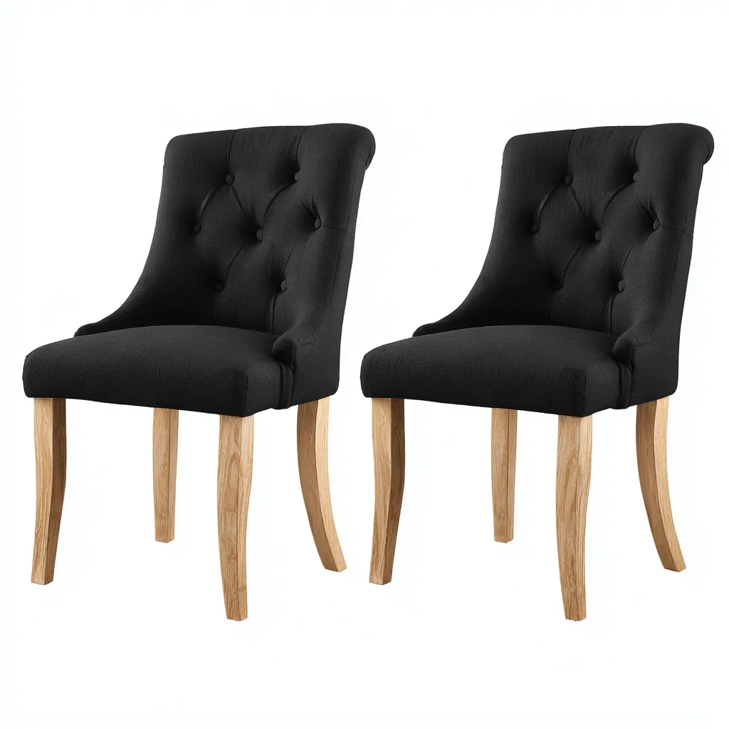 Set di 2 sedie da pranzo in tessuto 50×56×90 cm - nero e naturale - design elegante con schienale capitonné per Sala Da Pranzo-Nadiiacorner