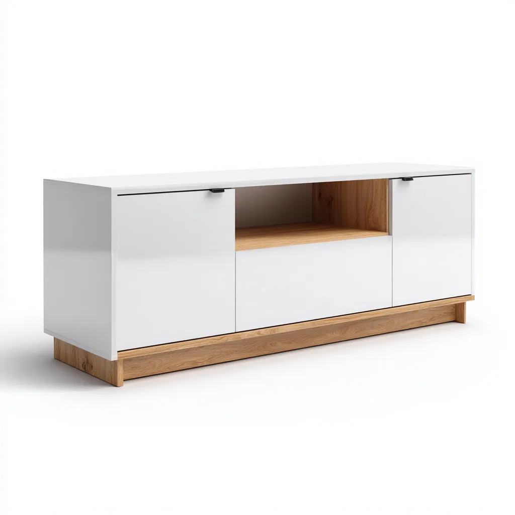 Mobile TV 160×42×60 cm - bianco legno chiaro - legno - vano centrale aperto e contenimento chiuso - stile moderno - Soggiorno-Nadiiacorner
