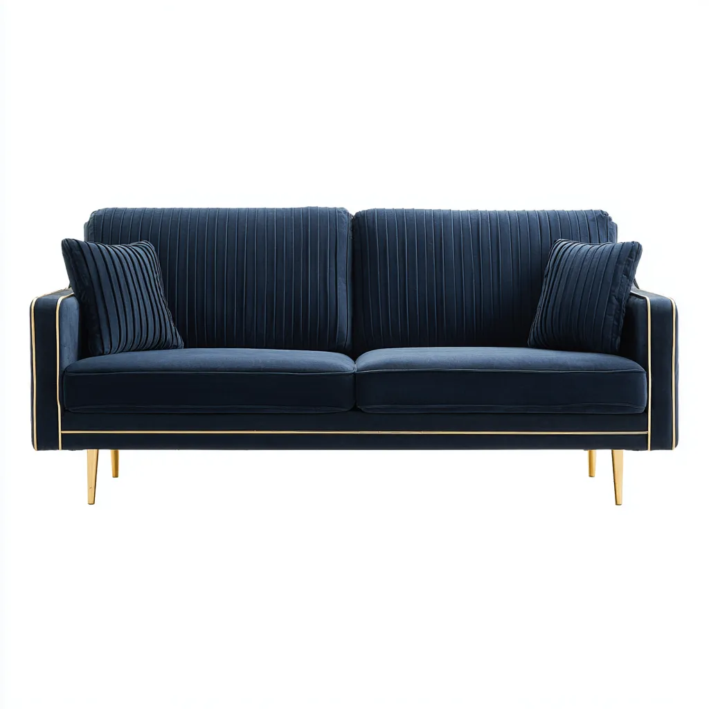 Divano 2 posti in tessuto 180×90×84 cm - blu navy e oro - design moderno con schienale verticale per Soggiorno-Nadiiacorner