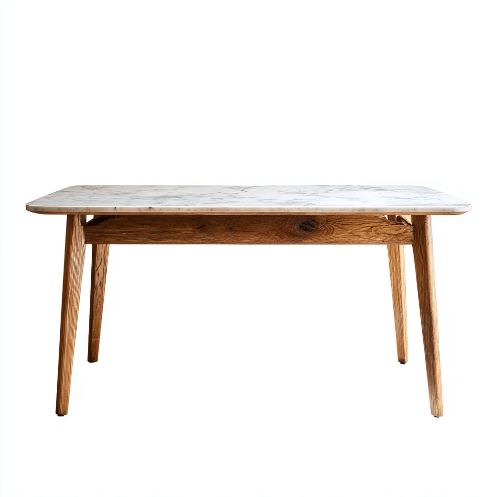 Tavolo da pranzo rettangolare in legno e piano effetto marmo 180×90×76 cm - bianco e marrone - stile contemporaneo per Sala Da Pranzo-Hataraliving
