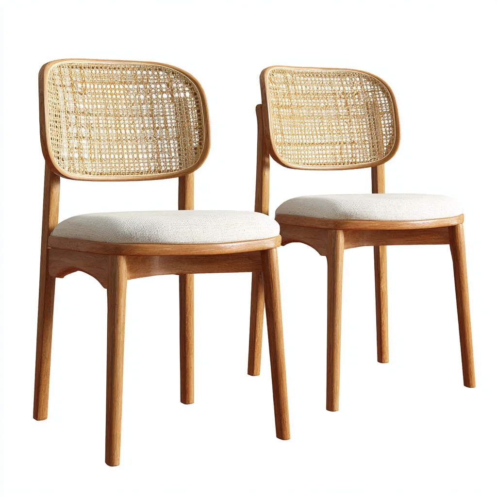 Sedia da pranzo con schienale in rattan 49×54×85 cm - miele e bianco - design retrò contemporaneo-Hataraliving
