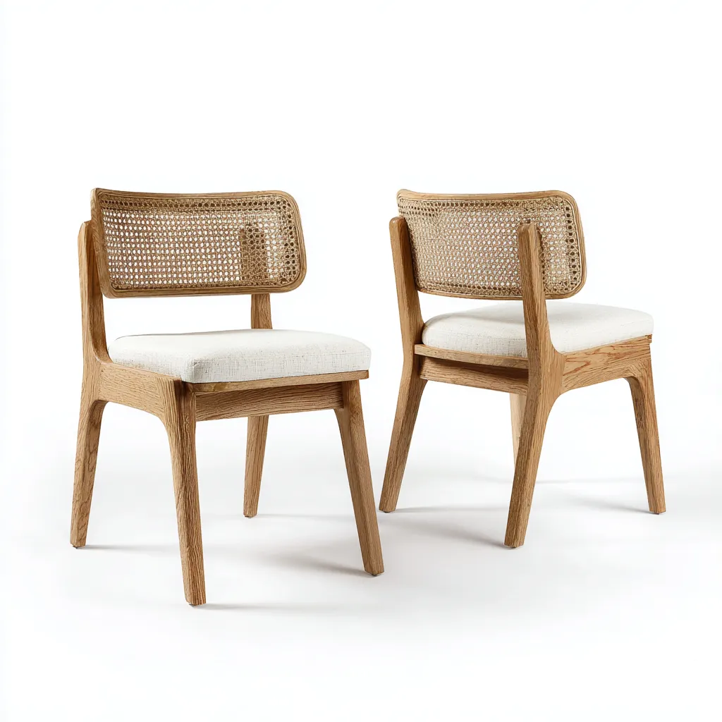 Sedia da pranzo in legno e rattan 50×55×84 cm - naturale e bianco - stile nordico artigianale-Hataraliving