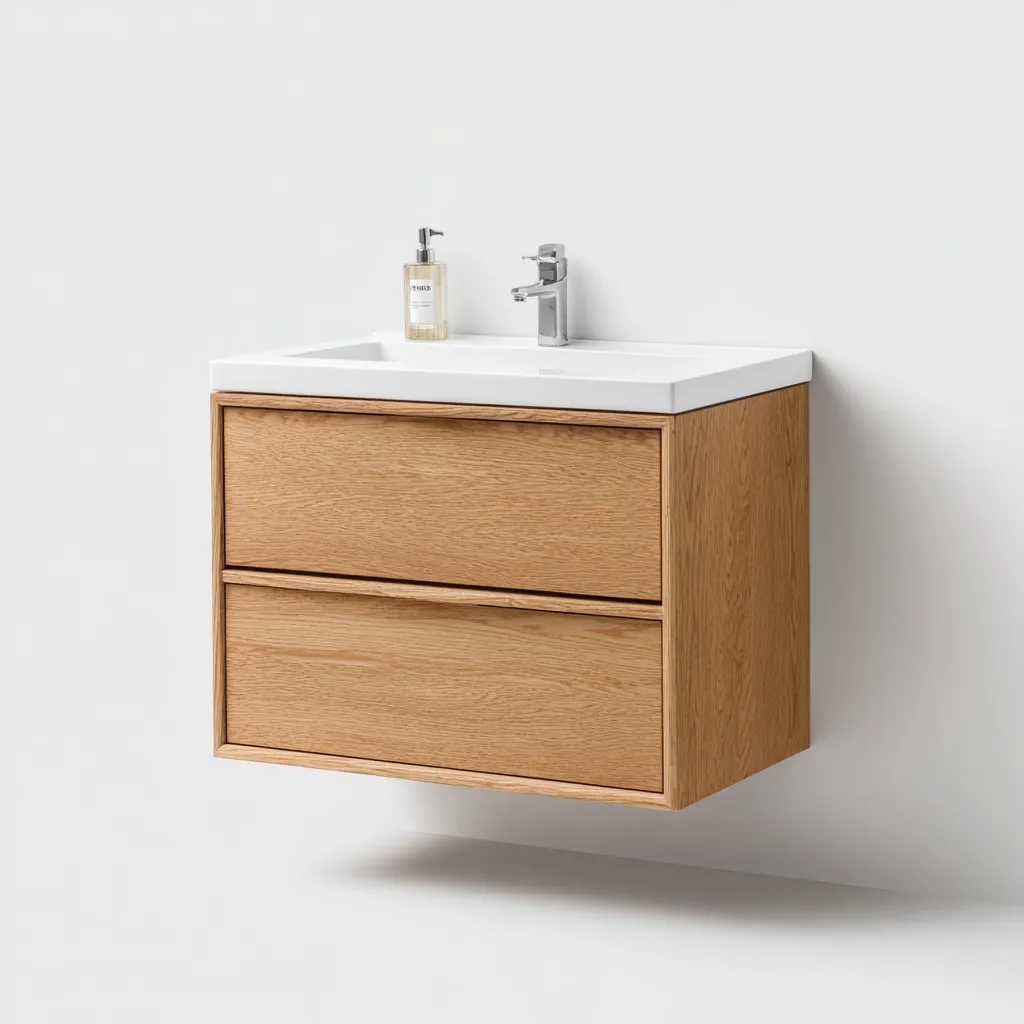 Mobile lavabo sospeso 91×48×61 cm - rovere e bianco - stile essenziale per bagno moderno-Hataraliving