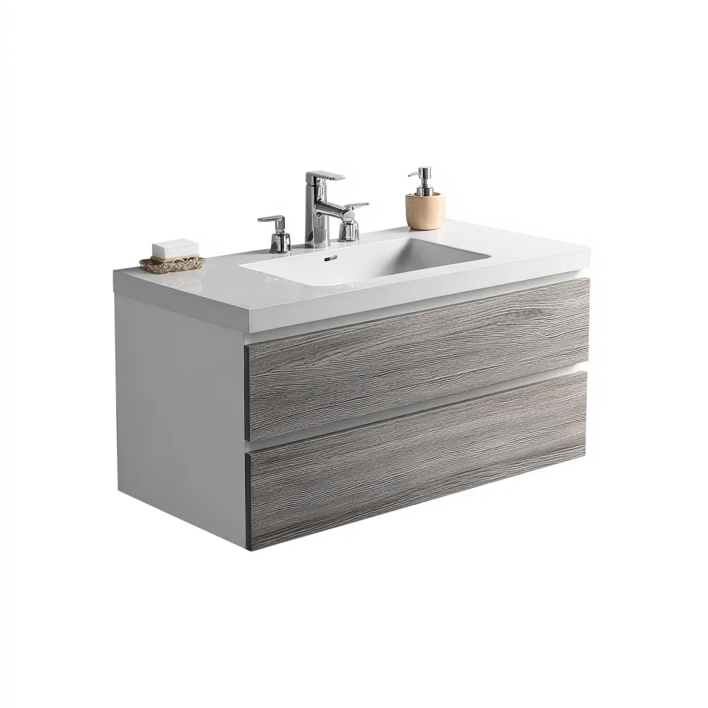 Mobile lavabo sospeso 90×48×60 cm - bianco e grigio - design moderno con lavabo integrato-Hataraliving