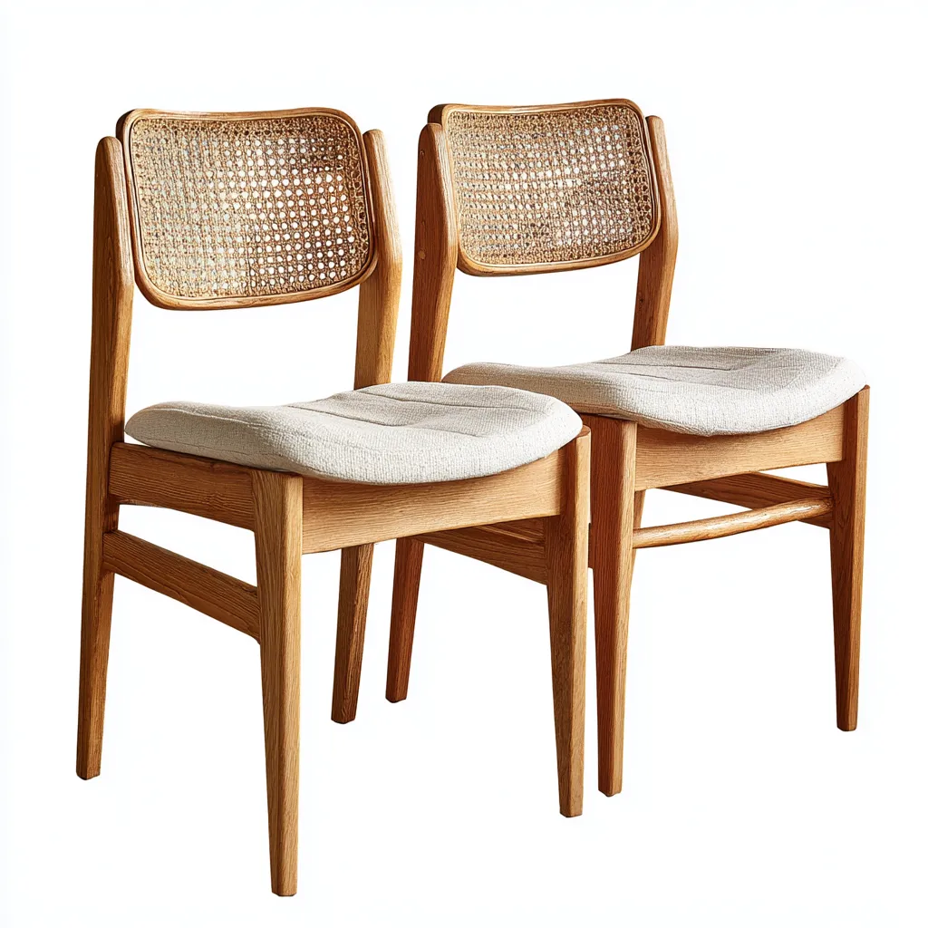 Sedia da pranzo in legno e rattan 51×55×86 cm - miele e bianco - seduta imbottita stile naturale-Hataraliving