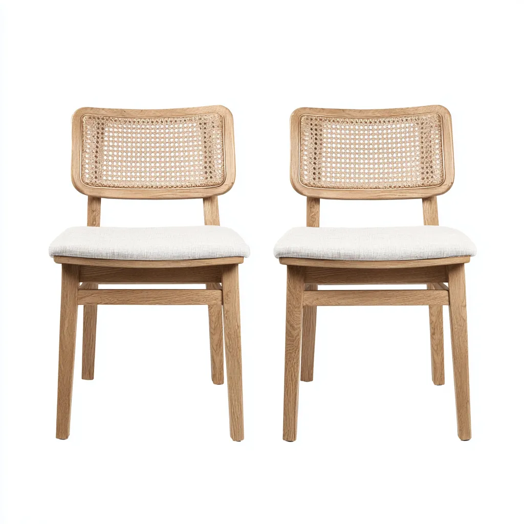 Set di 2 sedie da pranzo in legno e rattan 46×50×82 cm - naturale/bianco - schienale curvo - Sala Da Pranzo-Hataraliving