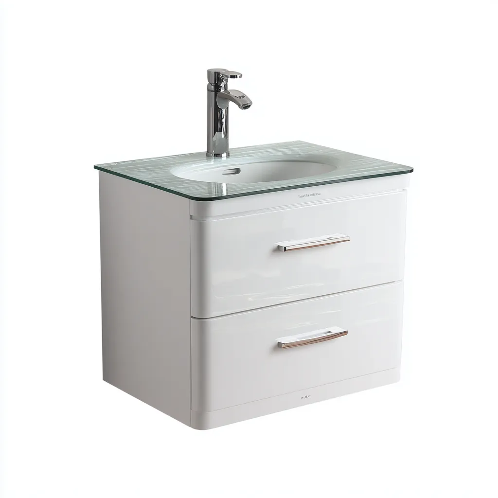 Mobile lavabo sospeso 76×47×61 cm - bianco - design moderno con piano in vetro-Hataraliving