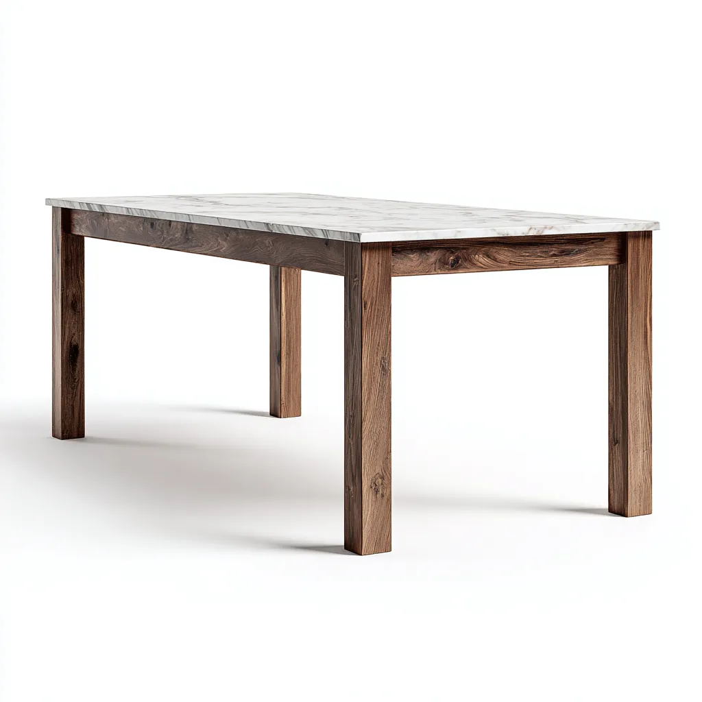 Tavolo da pranzo rettangolare 170×90×76 cm - bianco/marrone scuro - piano effetto marmo e base in legno - Sala Da Pranzo-Hataraliving
