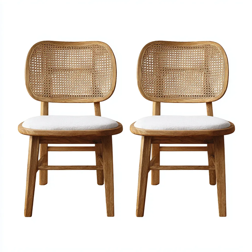 Set di 2 sedie da pranzo in legno rattan e tessuto 50×54×82 cm - naturale e bianco - stile rétro per Sala Da Pranzo-Hataraliving