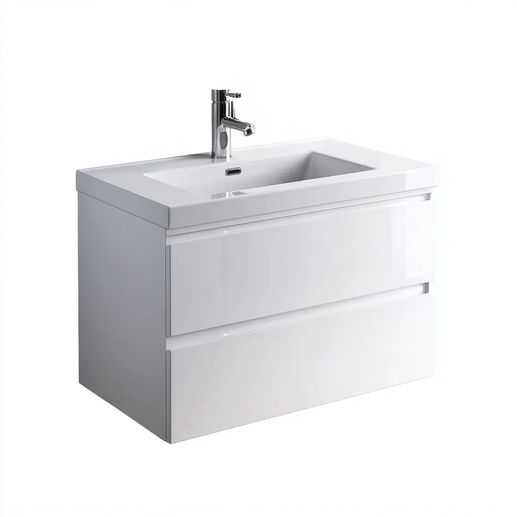 Mobile lavabo sospeso 80×48×60 cm - bianco - finitura lucida minimalista per Bagno-Hataraliving