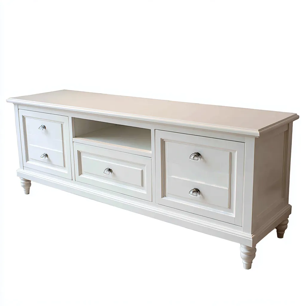 Mobile TV in legno 150×45×78 cm - bianco e nero - stile classico con vano aperto-Hataraliving
