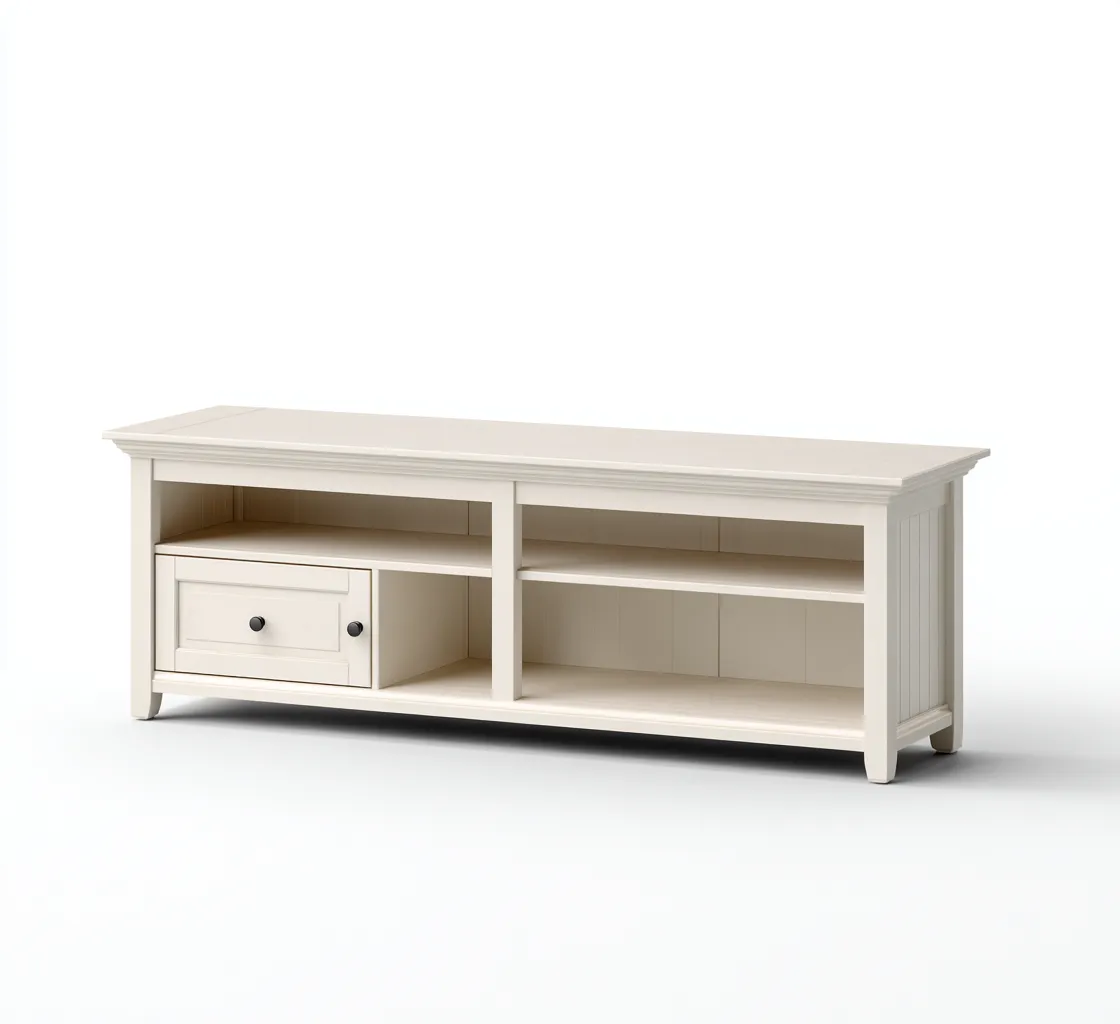 Mobile TV in legno 120×42×90 cm - bianco - stile rustico con contenitore per Soggiorno-Hataraliving