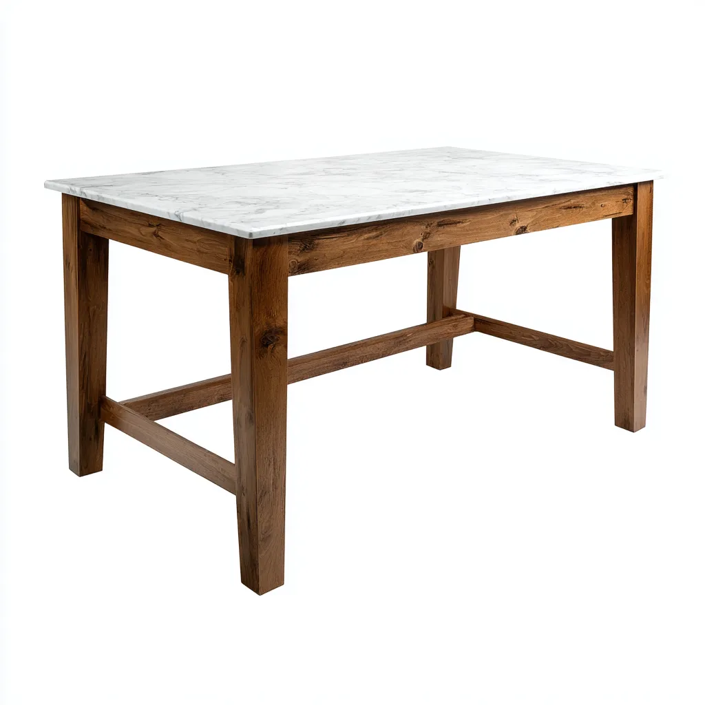 Tavolo da pranzo rettangolare 160×90×76 cm - bianco/marrone - piano effetto marmo e struttura in legno - Sala Da Pranzo-Hataraliving