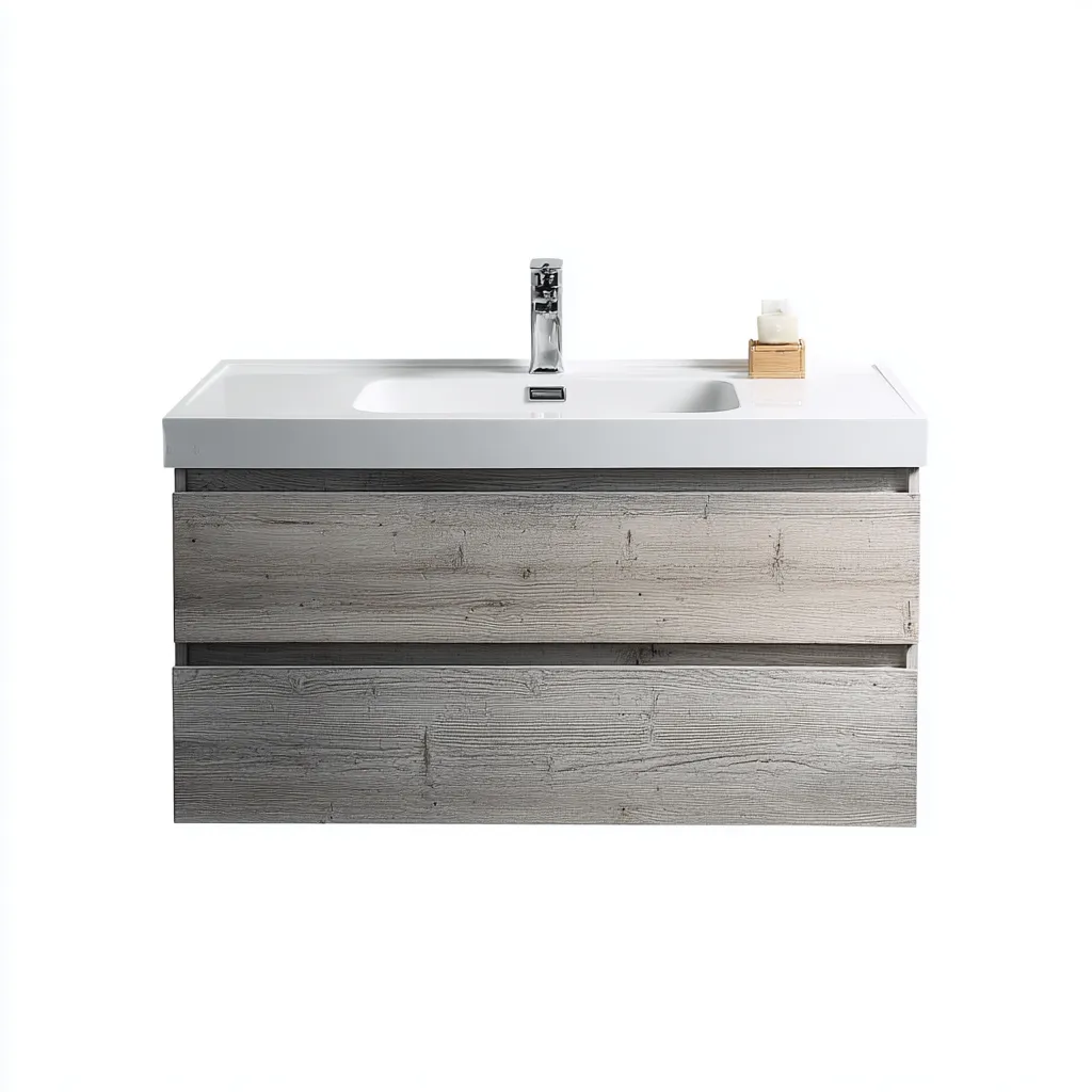 Mobile lavabo sospeso 90×48×58 cm - grigio e bianco - effetto legno design essenziale-Hataraliving