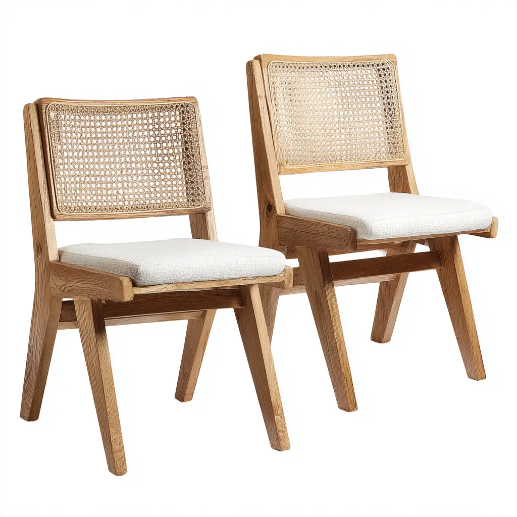 Set di 2 sedie da pranzo in legno e rattan 47×51×83 cm - naturale/bianco - seduta imbottita - Sala Da Pranzo-Hataraliving