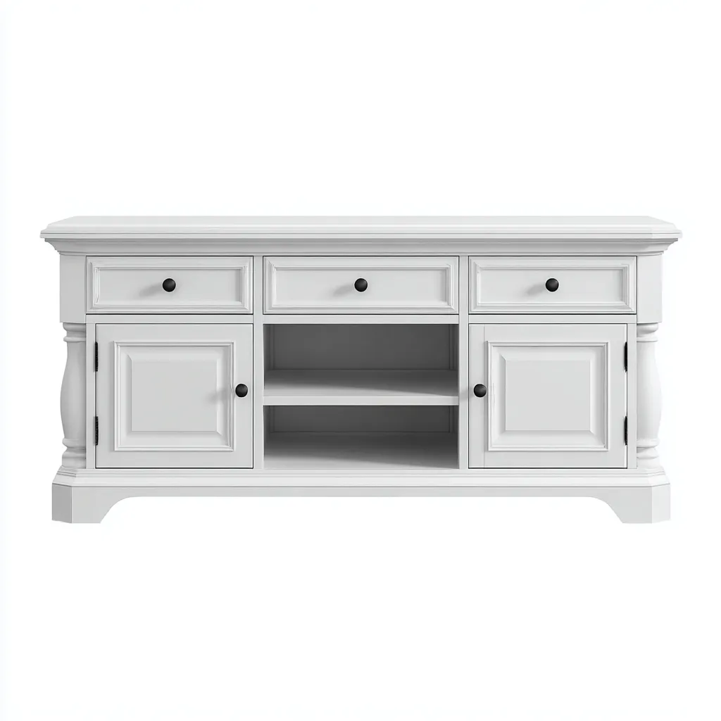 Mobile TV in legno 160×42×78 cm - bianco/naturale - stile rustico con contenitore per Soggiorno-Hataraliving